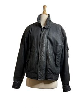 Vintage 80’s Reed Men's Black Leather Bomber Jacket